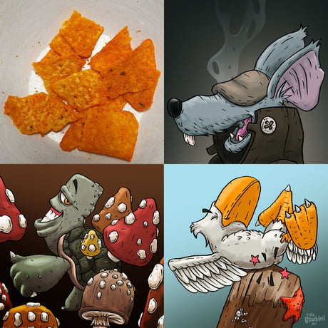 3 Drawings based om some Doritos leftovers