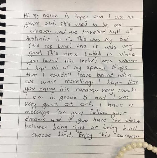 A letter someone found in their second hand caravan.