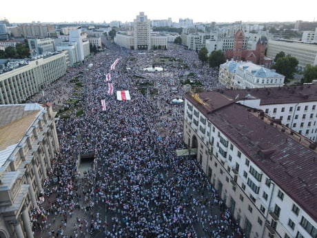 A picture taken right now of the biggest protest in Belarus Minsk ever
