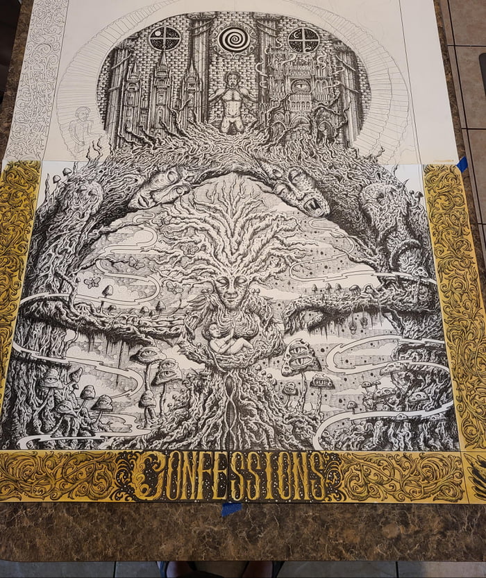 Almost halfway through this 9ft x 3ft illustration. IG: @illustrationbybo