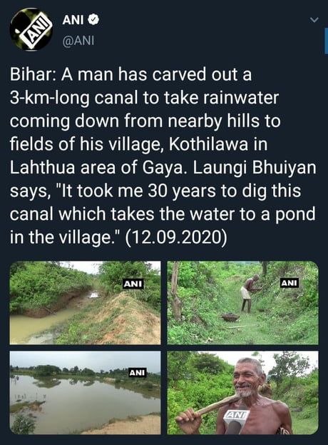 Bihar is a state in India, wish the government had done something, Kudos to this man.