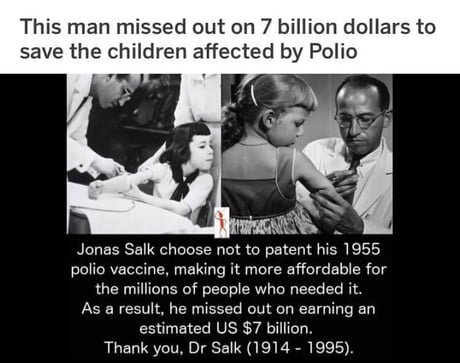 Doctor in 1950s decides to miss out on 7B$ to save poor children affected by Polio