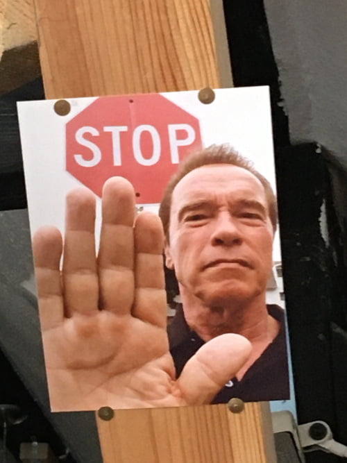 Good old Arnold watching over me on my desk. Whenever i find my thoughts wandering to a bad place i look up to him and he tells me to stop. Say hasta la vista to depression and get your Arnold today!