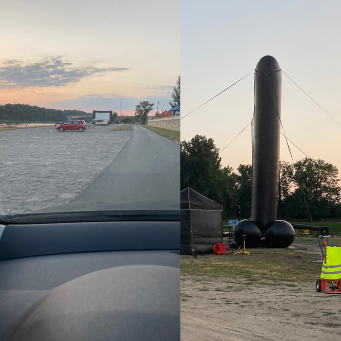 Inflatable cinema screen in my hometown. Front/ side view