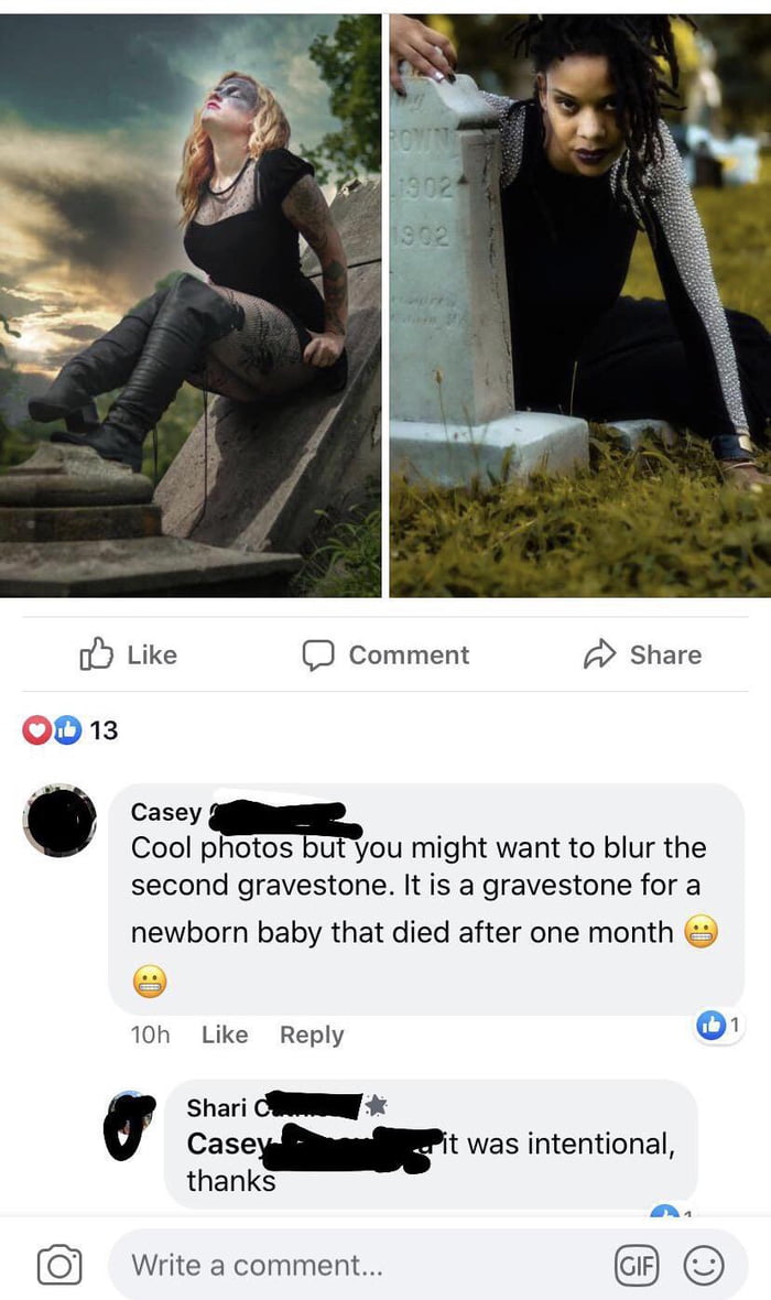 Intentionally taking pics in front of a baby&rsquo;s grave