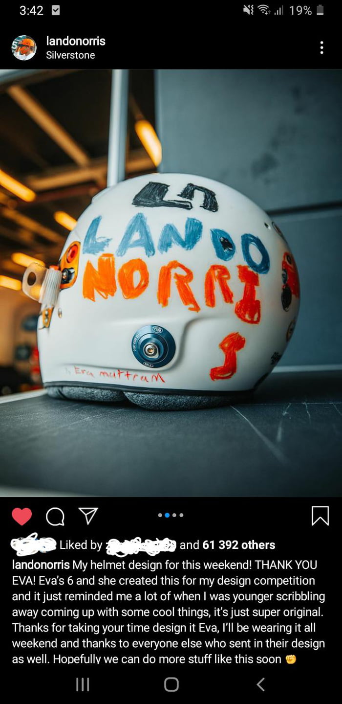 Lando Norris (F1 driver) chose this helmet design by a 6 year old to wear at his home race this weekend