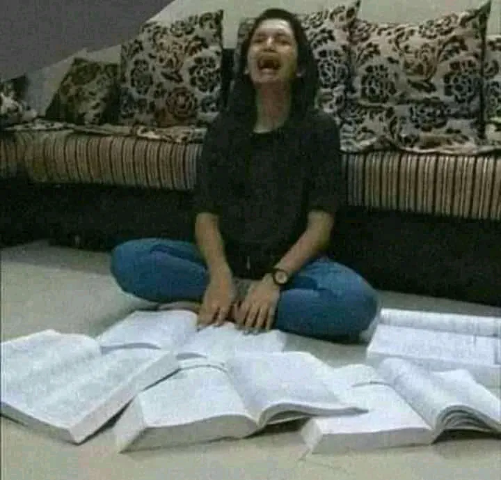 One night before exam.                                                                 Me-