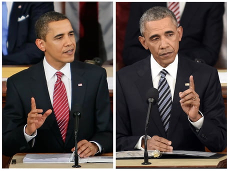 President Barack Obama at his first state of the union address vs his last state of the union address