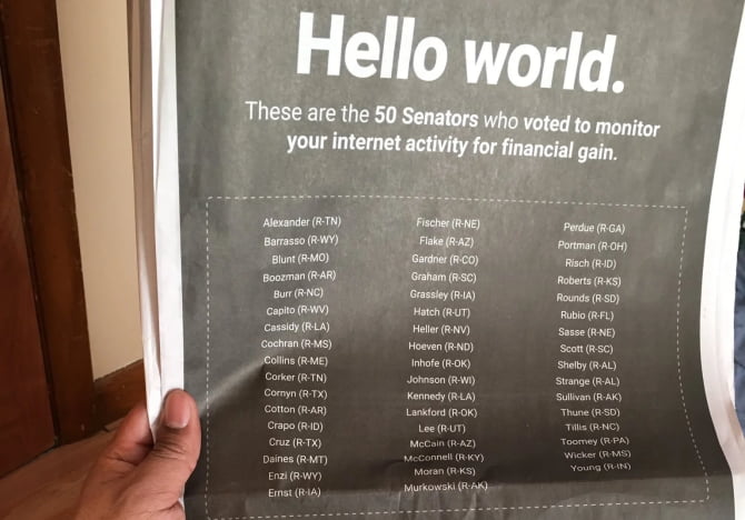 Private Internet Access, a VPN provider, takes out a full page ad in The New York Time calling out 50 senators.