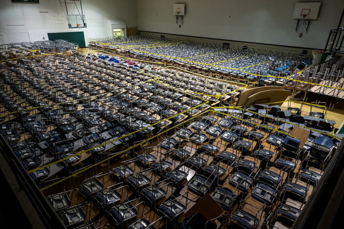 Thousands of desks and chairs placed in storage to ensure social distancing at university.