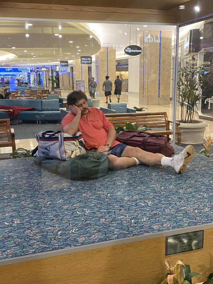 Ultra Realistic sculpture titled &ldquo;The Traveler&rdquo; in Orlando International Airport